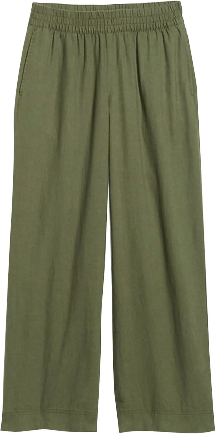 Women Wide Leg Pants High Waisted Cotton Linen Palazzo Lounge Pant Business Casual Paperbag Trousers with Pocket