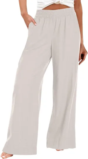 Women Wide Leg Pants High Waisted Cotton Linen Palazzo Lounge Pant Business Casual Paperbag Trousers with Pocket