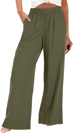 Women Wide Leg Pants High Waisted Cotton Linen Palazzo Lounge Pant Business Casual Paperbag Trousers with Pocket
