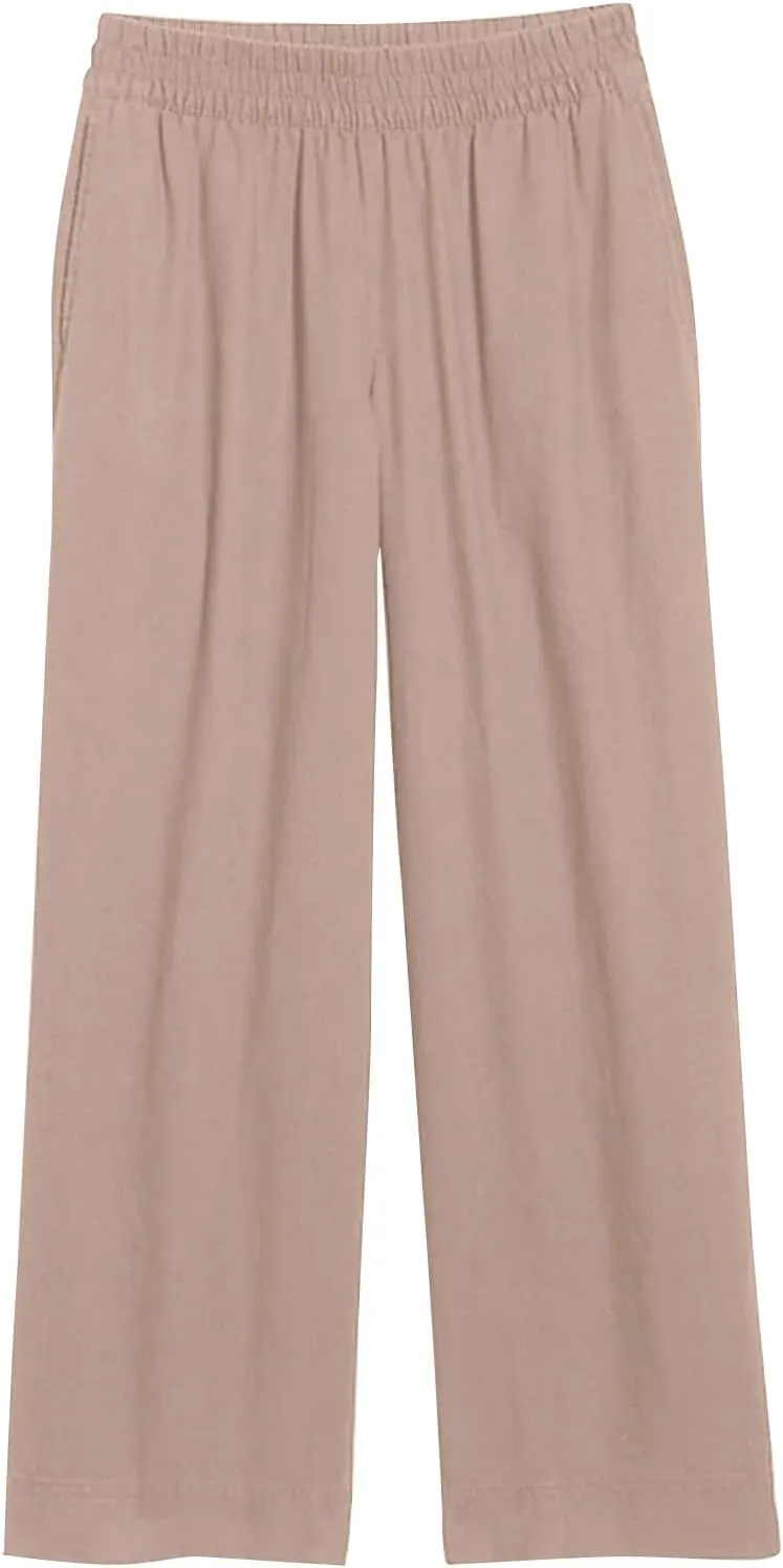 Women Wide Leg Pants High Waisted Cotton Linen Palazzo Lounge Pant Business Casual Paperbag Trousers with Pocket