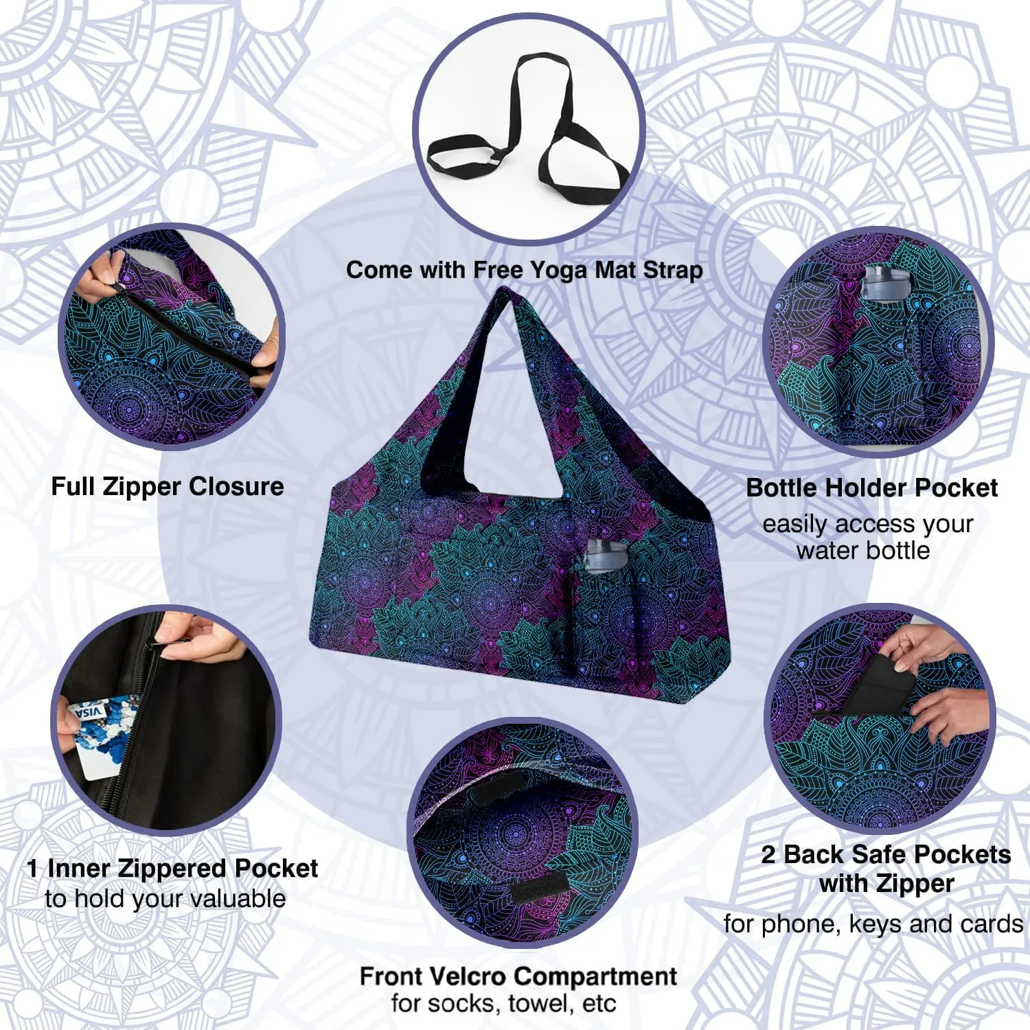 Women Yoga Mat Bag – Versatile Yoga Bag with Mat Straps & Storage Pockets, Holds Yoga & Pilates Mats, Lightweight & Durable