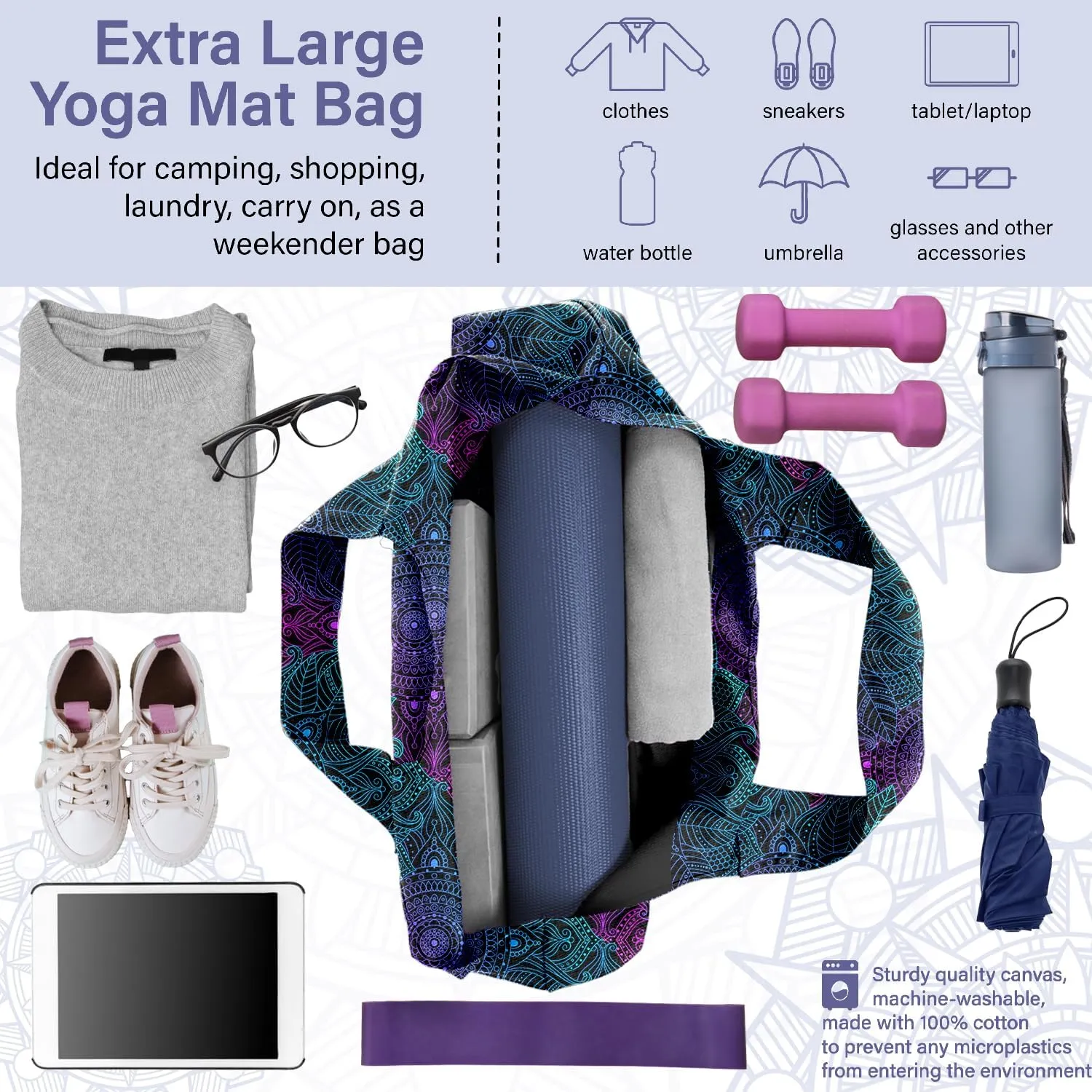 Women Yoga Mat Bag – Versatile Yoga Bag with Mat Straps & Storage Pockets, Holds Yoga & Pilates Mats, Lightweight & Durable