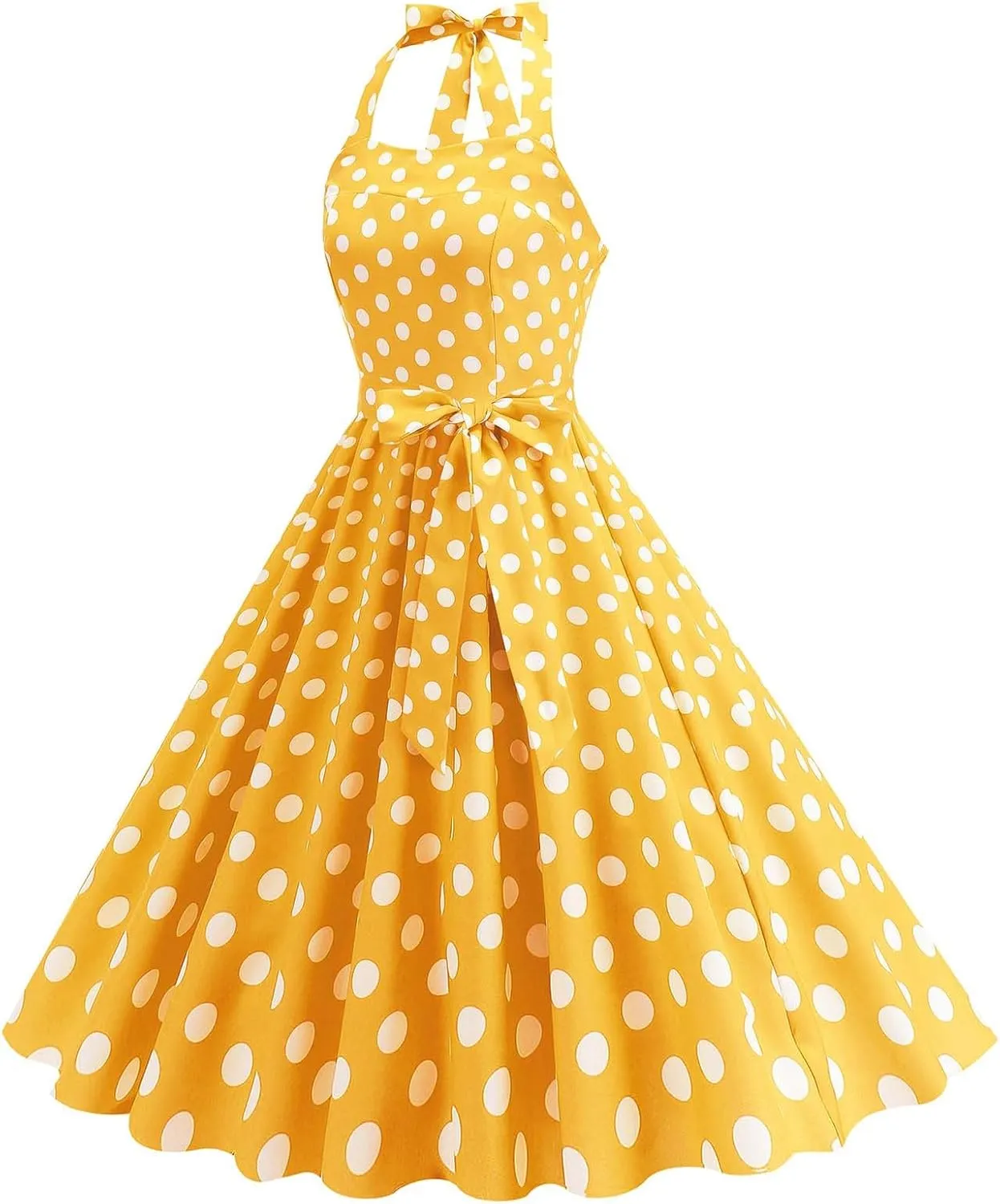Women's 1950s Retro Halter Dress Vintage Polka Dot Swing Dresses Sleeveless Rockabilly Cocktail Party Dress