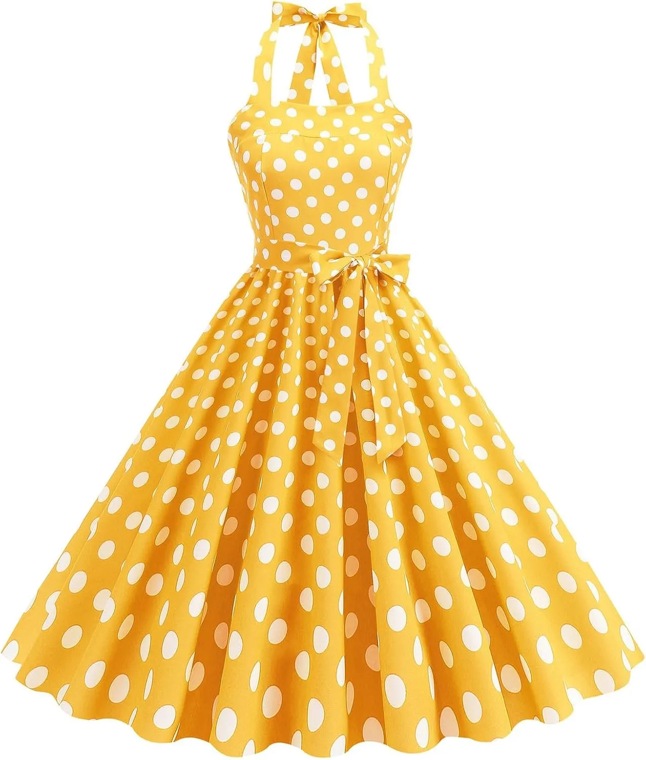 Women's 1950s Retro Halter Dress Vintage Polka Dot Swing Dresses Sleeveless Rockabilly Cocktail Party Dress