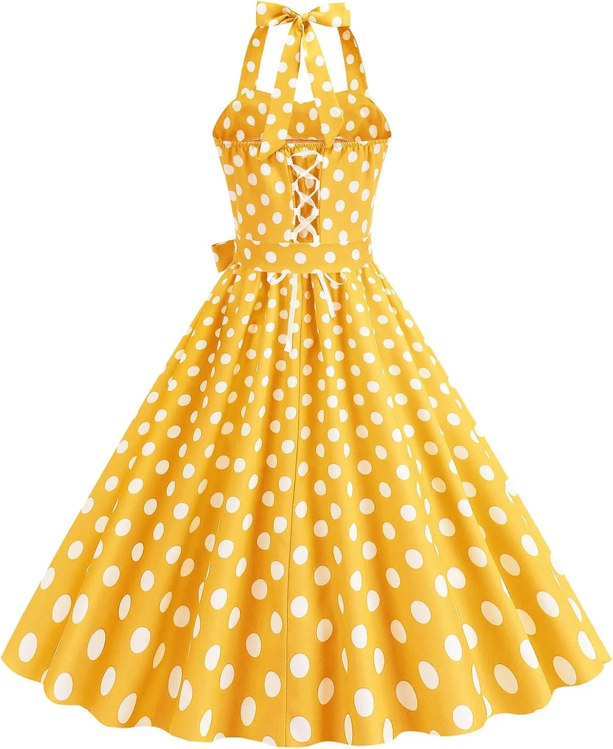 Women's 1950s Retro Halter Dress Vintage Polka Dot Swing Dresses Sleeveless Rockabilly Cocktail Party Dress