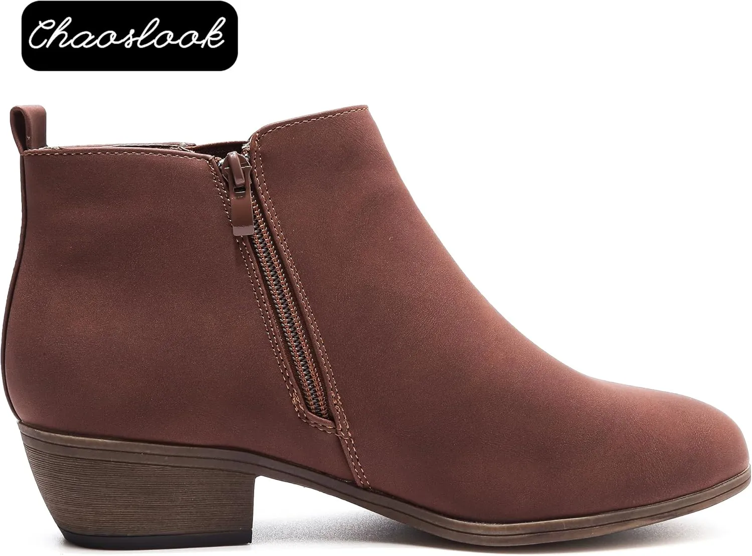 Women’s Ankle Boots Low Heels Short Booties Casual Comfortable Chunky Boots Round Toe With Side Zipper