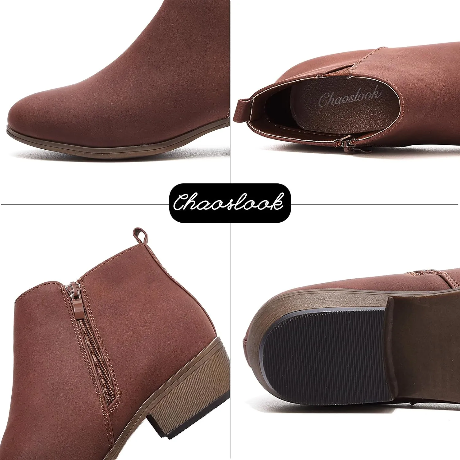 Women’s Ankle Boots Low Heels Short Booties Casual Comfortable Chunky Boots Round Toe With Side Zipper