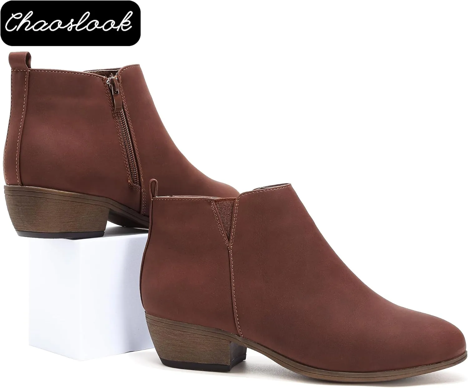 Women’s Ankle Boots Low Heels Short Booties Casual Comfortable Chunky Boots Round Toe With Side Zipper