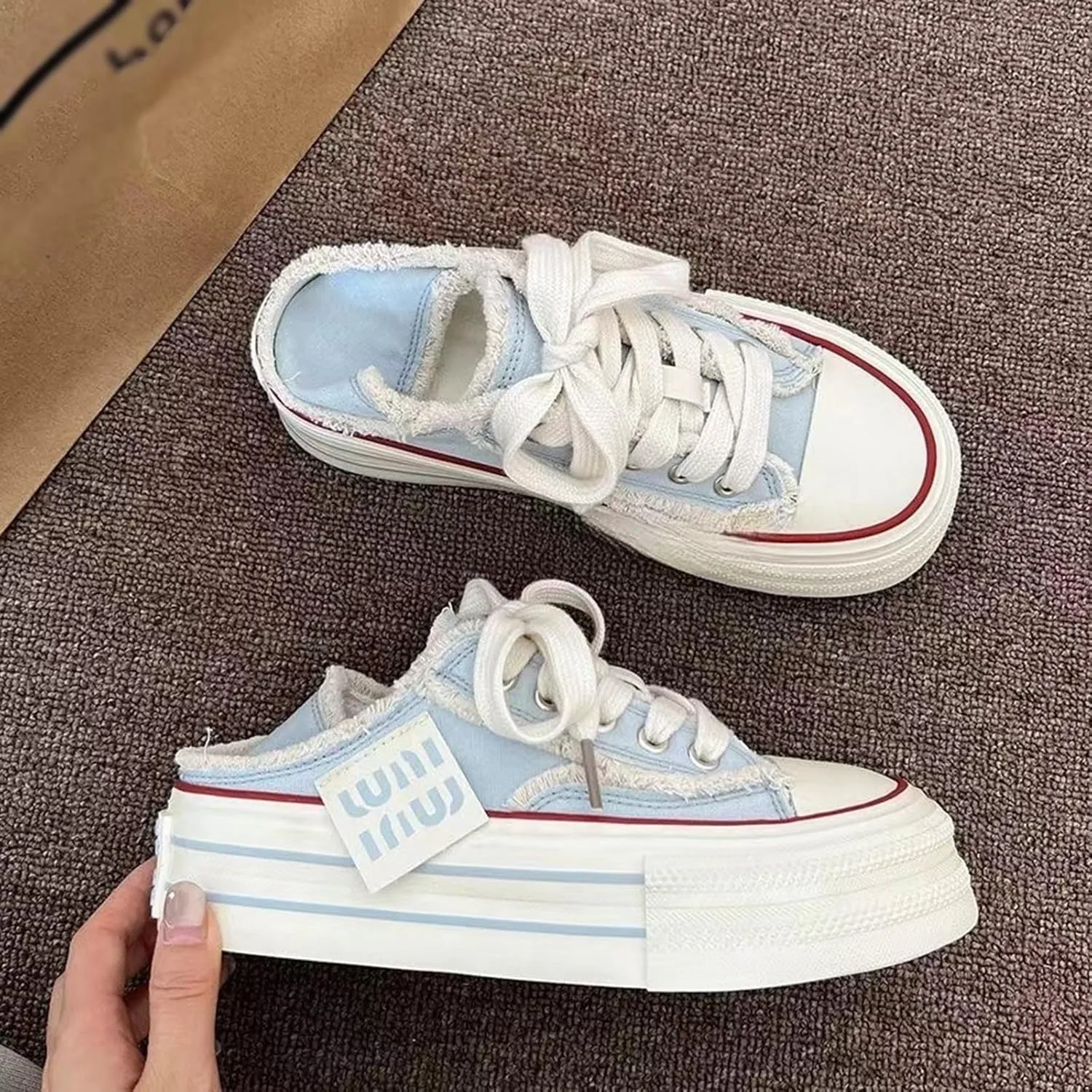 Womens Canvas Mules Sneakers Platform Slip on and Pull on Two-wear Shoes Y2K