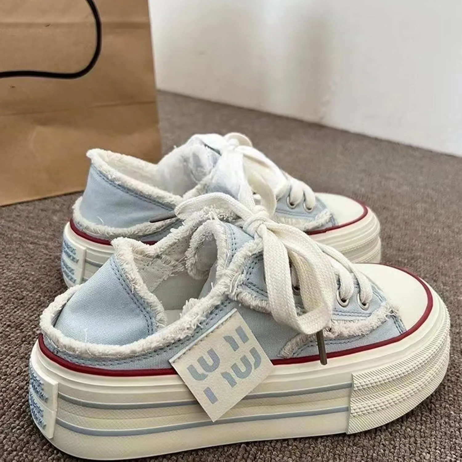 Womens Canvas Mules Sneakers Platform Slip on and Pull on Two-wear Shoes Y2K