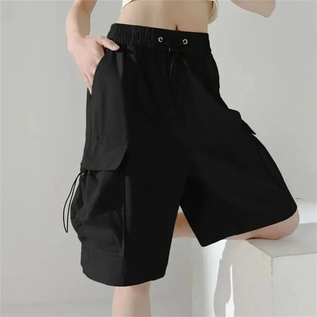 Women's Cargo Shorts Solid Color High Waist Drawstring Loose Large Pocket Casual Shorts