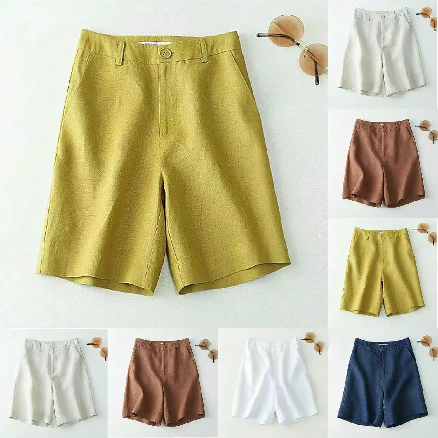 Womens Casual Elastic Breathable Loose Half Length Pants Womens Shorts with Pocket Sports Fashion