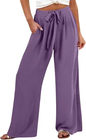 Womens Cotton Linen Pant Palazzo Pants High Waist Wide Leg 2025 Beach Travel Vacation Trousers with Pocket