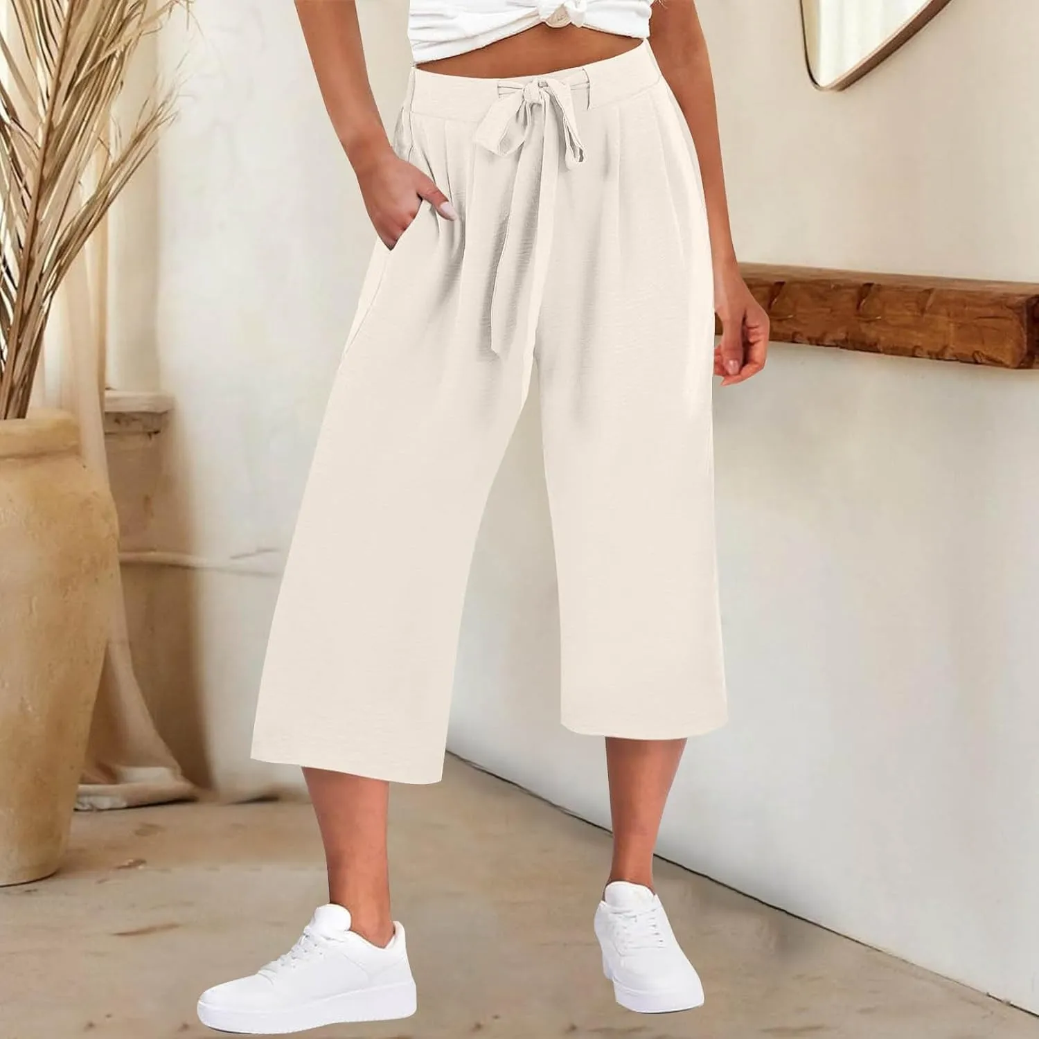 Womens Cotton Linen Pant Palazzo Pants High Waist Wide Leg 2025 Beach Travel Vacation Trousers with Pocket