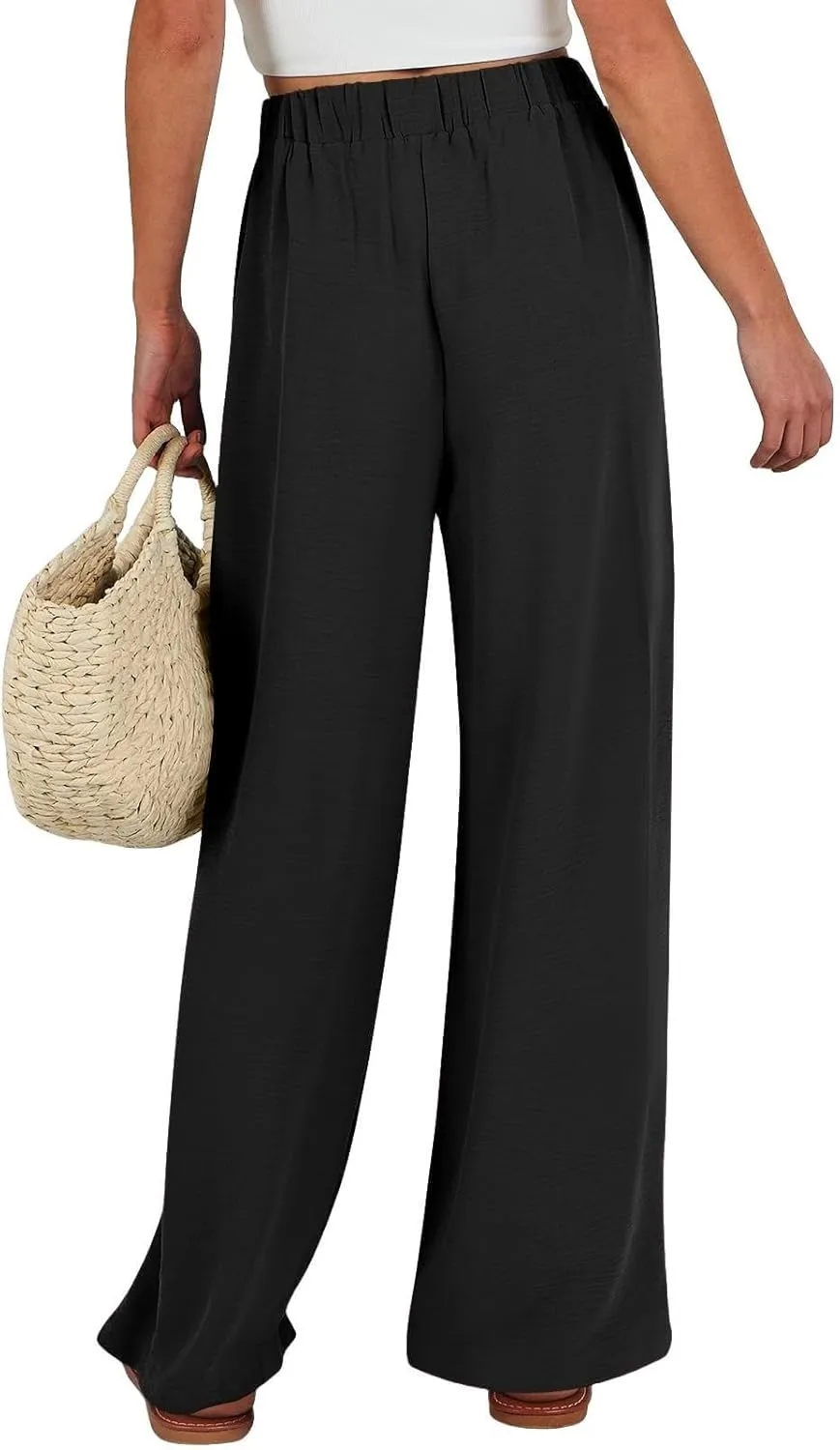 Womens Cotton Linen Pant Palazzo Pants High Waist Wide Leg 2025 Beach Travel Vacation Trousers with Pocket