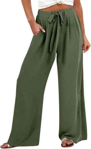 Womens Cotton Linen Pant Palazzo Pants High Waist Wide Leg 2025 Beach Travel Vacation Trousers with Pocket