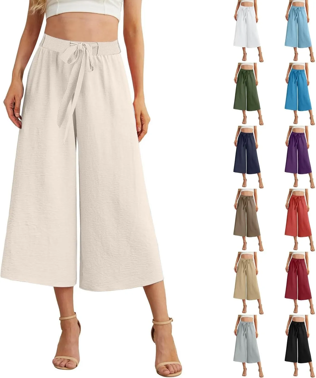 Womens Cotton Linen Pant Palazzo Pants High Waist Wide Leg 2025 Beach Travel Vacation Trousers with Pocket
