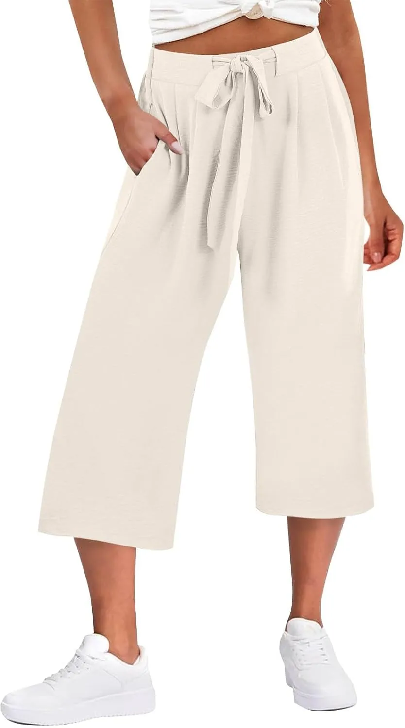 Womens Cotton Linen Pant Palazzo Pants High Waist Wide Leg 2025 Beach Travel Vacation Trousers with Pocket