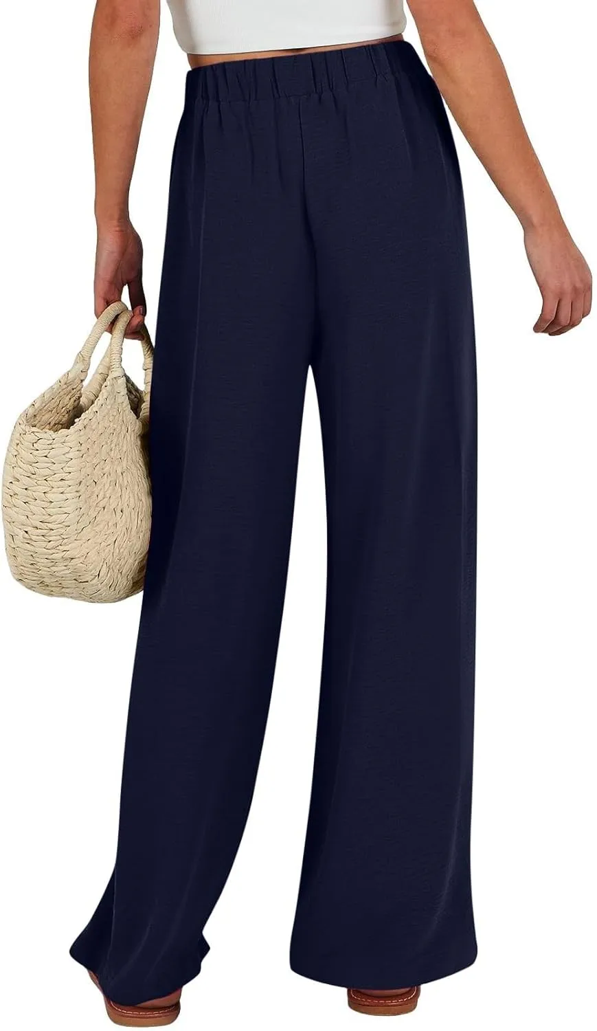 Womens Cotton Linen Pant Palazzo Pants High Waist Wide Leg 2025 Beach Travel Vacation Trousers with Pocket