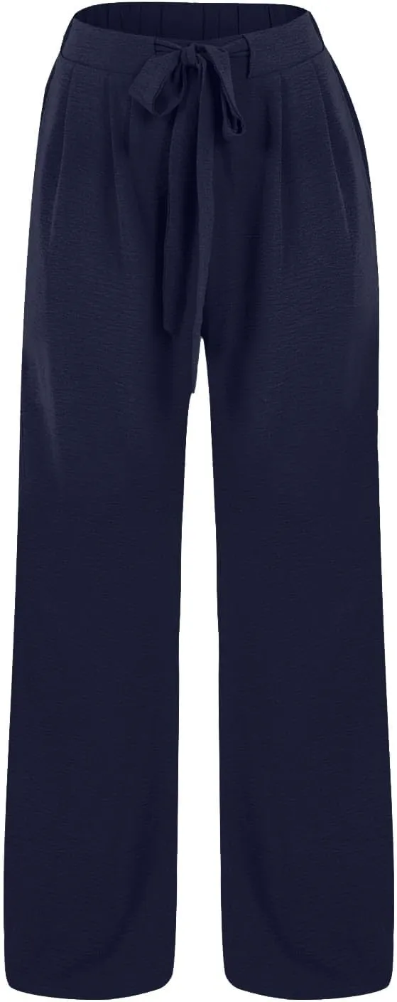 Womens Cotton Linen Pant Palazzo Pants High Waist Wide Leg 2025 Beach Travel Vacation Trousers with Pocket