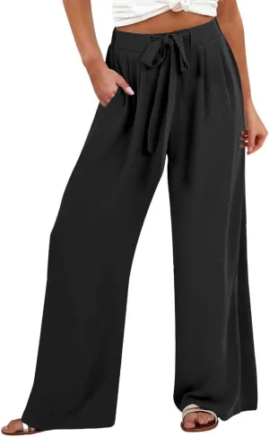Womens Cotton Linen Pant Palazzo Pants High Waist Wide Leg 2025 Beach Travel Vacation Trousers with Pocket