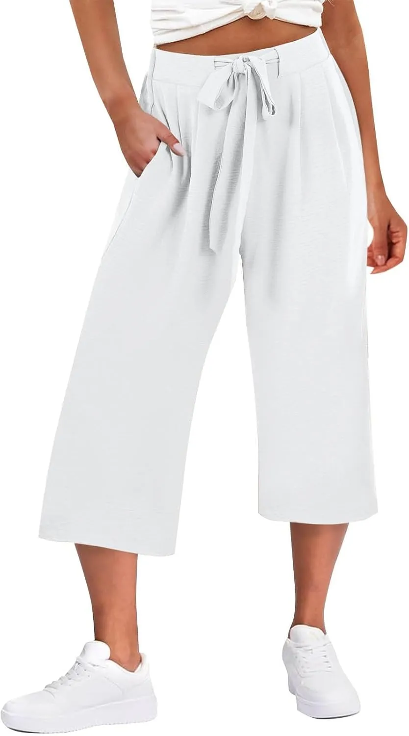 Womens Cotton Linen Pant Palazzo Pants High Waist Wide Leg 2025 Beach Travel Vacation Trousers with Pocket