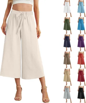 Womens Cotton Linen Pant Palazzo Pants High Waist Wide Leg 2025 Beach Travel Vacation Trousers with Pocket