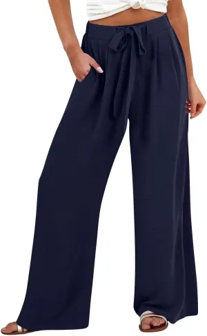 Womens Cotton Linen Pant Palazzo Pants High Waist Wide Leg 2025 Beach Travel Vacation Trousers with Pocket