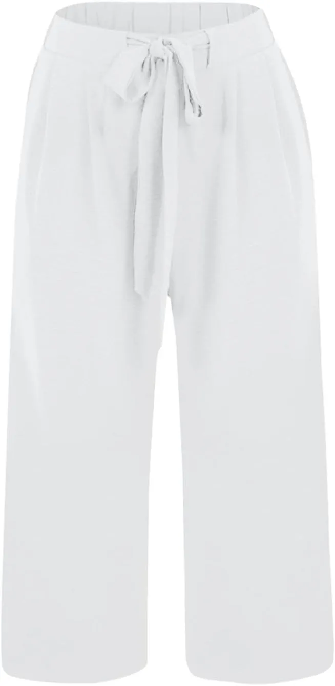 Womens Cotton Linen Pant Palazzo Pants High Waist Wide Leg 2025 Beach Travel Vacation Trousers with Pocket
