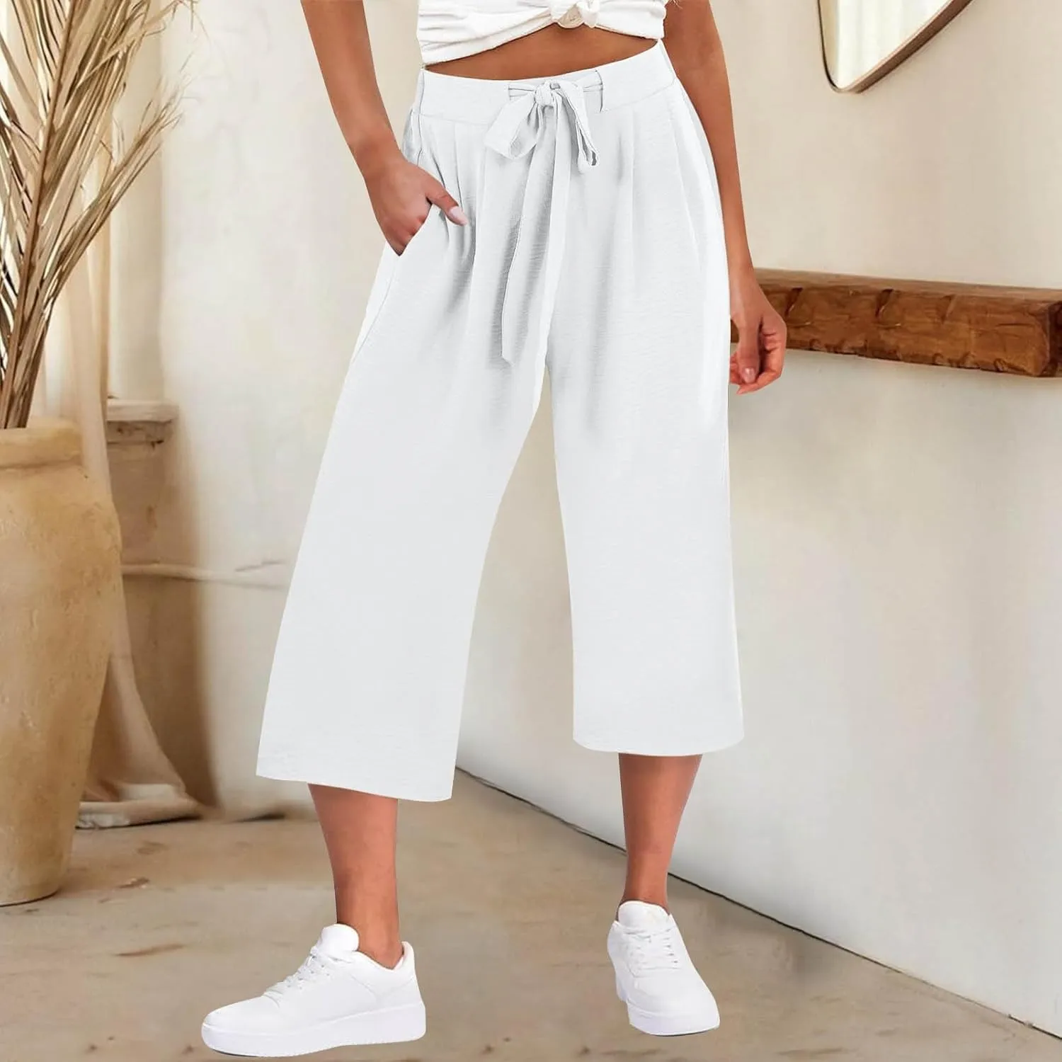 Womens Cotton Linen Pant Palazzo Pants High Waist Wide Leg 2025 Beach Travel Vacation Trousers with Pocket