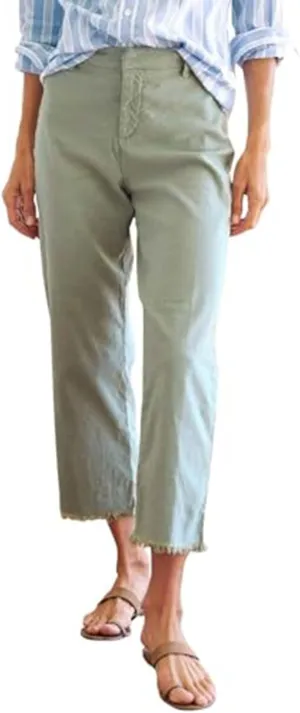 Womens Cropped Linen Work Pants High Waisted Pull On Trousers with Pockets Straight Leg Capri Lounge Pants