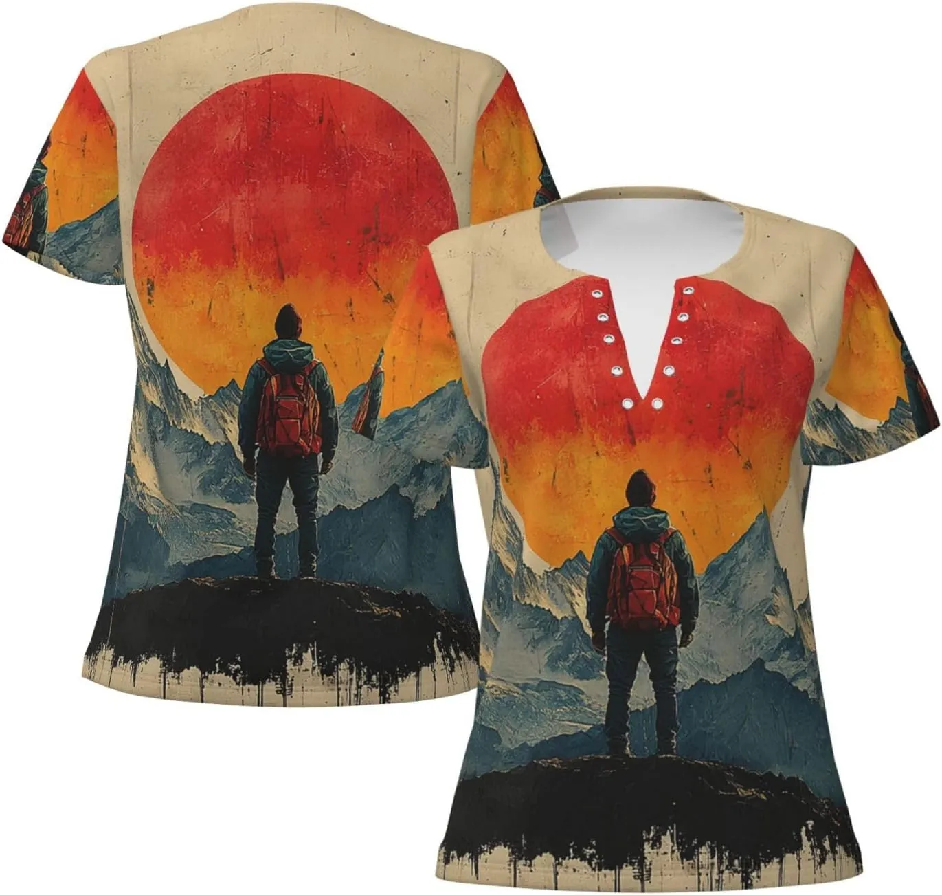 Womens Deep V Neck T Shirts Summer Casual Short Sleeve Tops, Adventure Awaits Mountains