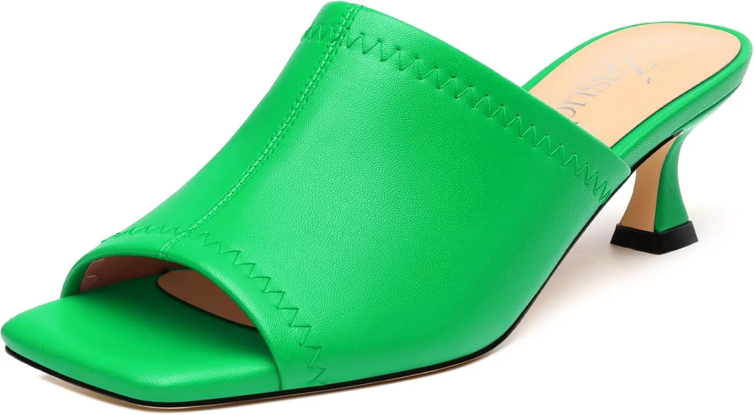 Womens Kitten Heel Open Square Toe Slip-on Sandals Casual Fashion Dress Summer Mules Shoes 2 Inches Heels