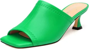Womens Kitten Heel Open Square Toe Slip-on Sandals Casual Fashion Dress Summer Mules Shoes 2 Inches Heels