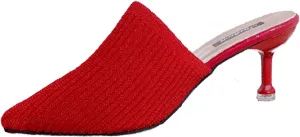 Women's Knit Closed Pointed Toe Kitten Heels Mules Fashion Breathable Mesh Slip On Stiletto Pumps Sandals for Party Prom Date Dressy Slides