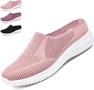 Women's Knitted Mesh Casual Mules,Breathable Lightweight Slip On Slingback Walking Shoes,Comfortable Soft Sole Non-Slip Driving Sneakers Loafer
