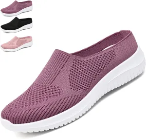Women's Knitted Mesh Casual Mules,Breathable Lightweight Slip On Slingback Walking Shoes,Comfortable Soft Sole Non-Slip Driving Sneakers Loafer