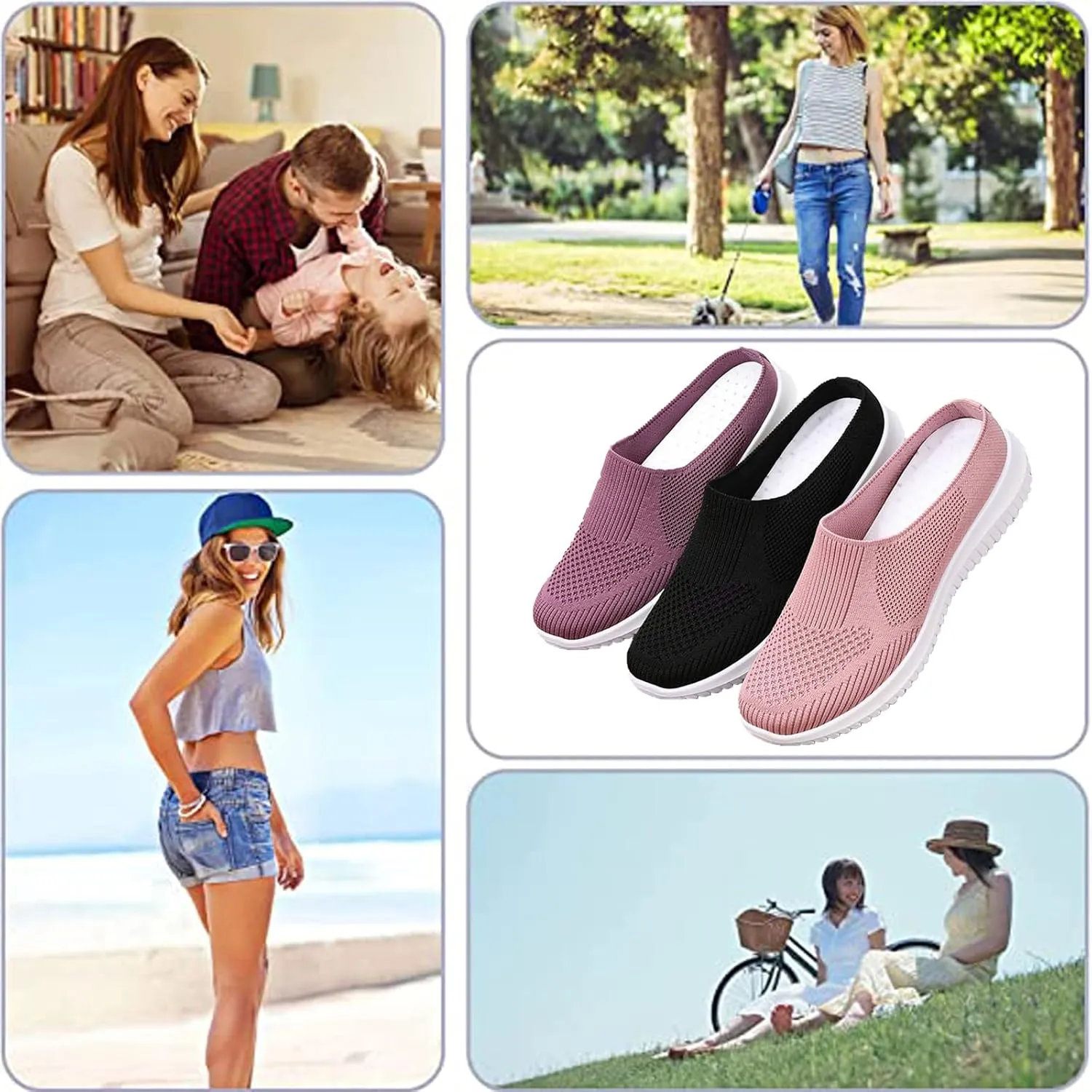 Women's Knitted Mesh Casual Mules,Breathable Lightweight Slip On Slingback Walking Shoes,Comfortable Soft Sole Non-Slip Driving Sneakers Loafer