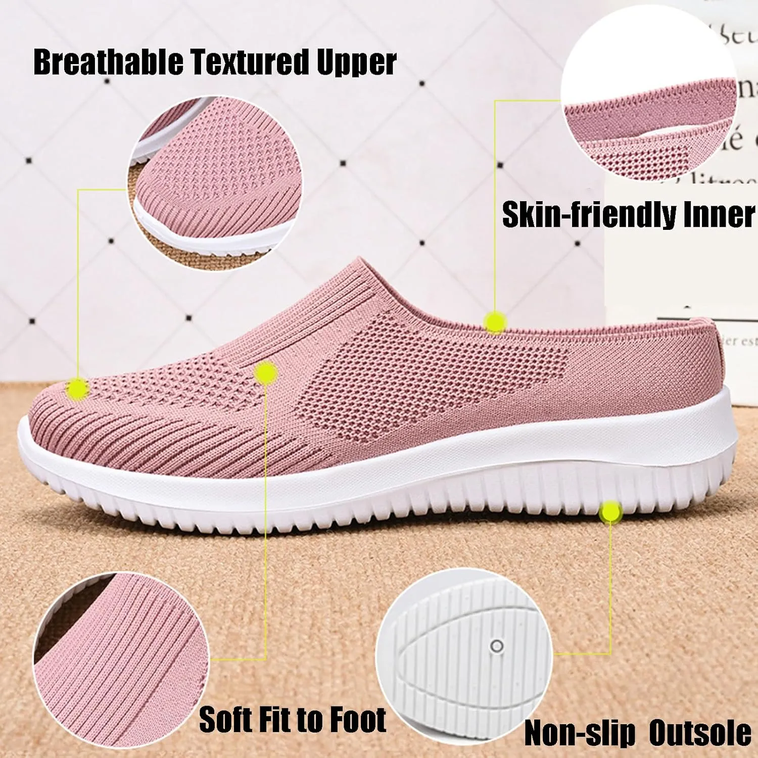 Women's Knitted Mesh Casual Mules,Breathable Lightweight Slip On Slingback Walking Shoes,Comfortable Soft Sole Non-Slip Driving Sneakers Loafer