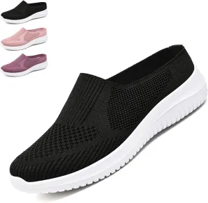 Women's Knitted Mesh Casual Mules,Breathable Lightweight Slip On Slingback Walking Shoes,Comfortable Soft Sole Non-Slip Driving Sneakers Loafer