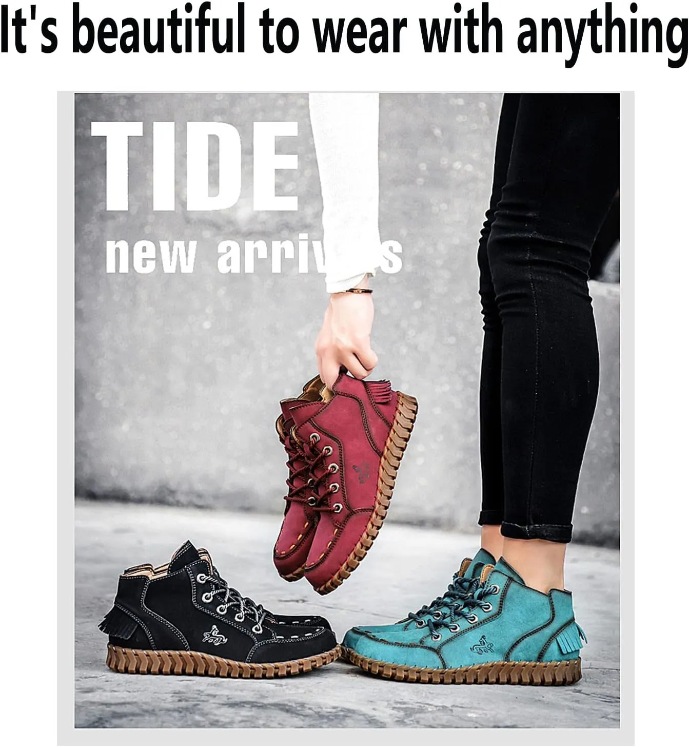 Women's Lace Up Fashion Leather High Top Ankle Boots,Anti-Slip Casual Fashion Sneaker Outdoor Combat Work Boots