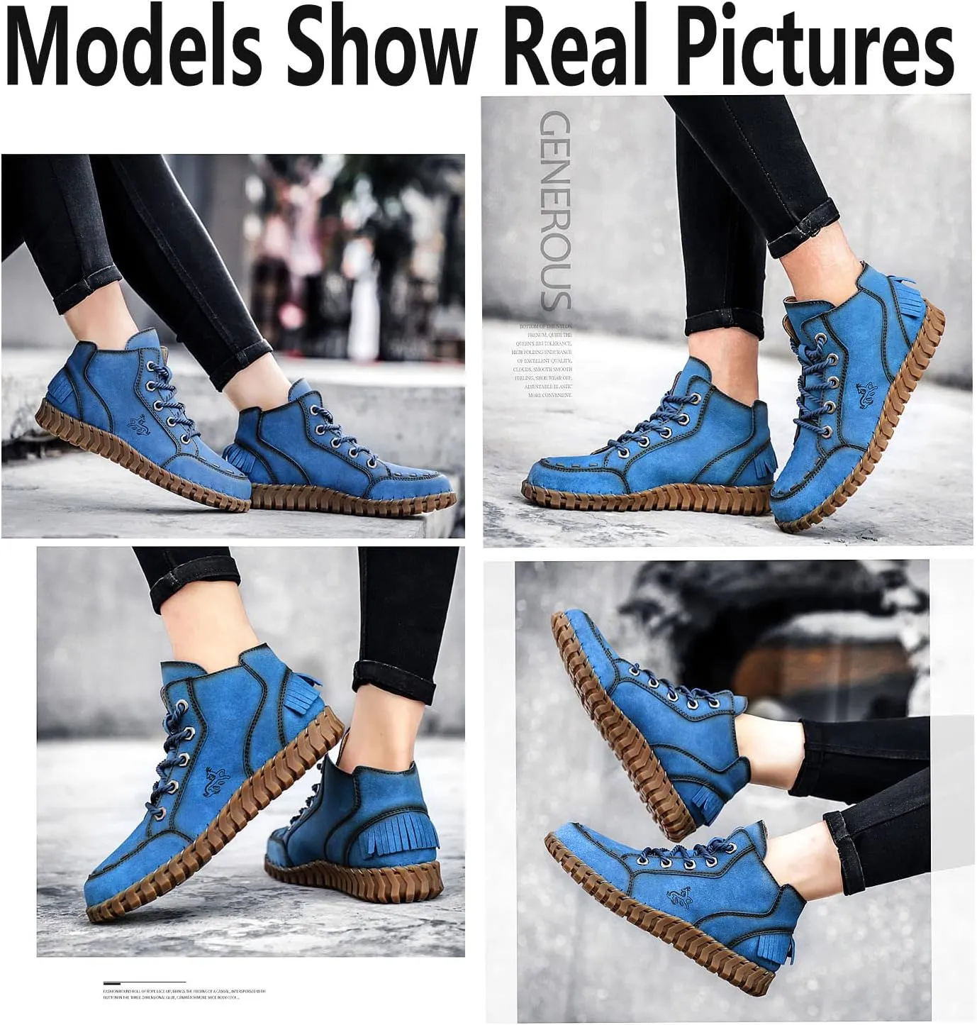 Women's Lace Up Fashion Leather High Top Ankle Boots,Anti-Slip Casual Fashion Sneaker Outdoor Combat Work Boots
