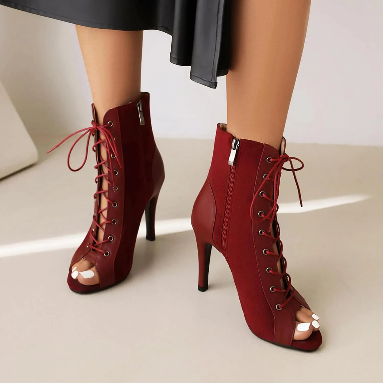 Women's Latin Dance Boots Peep Toe lace-up Ballroom Latin Salsa Ankle Dance Boots