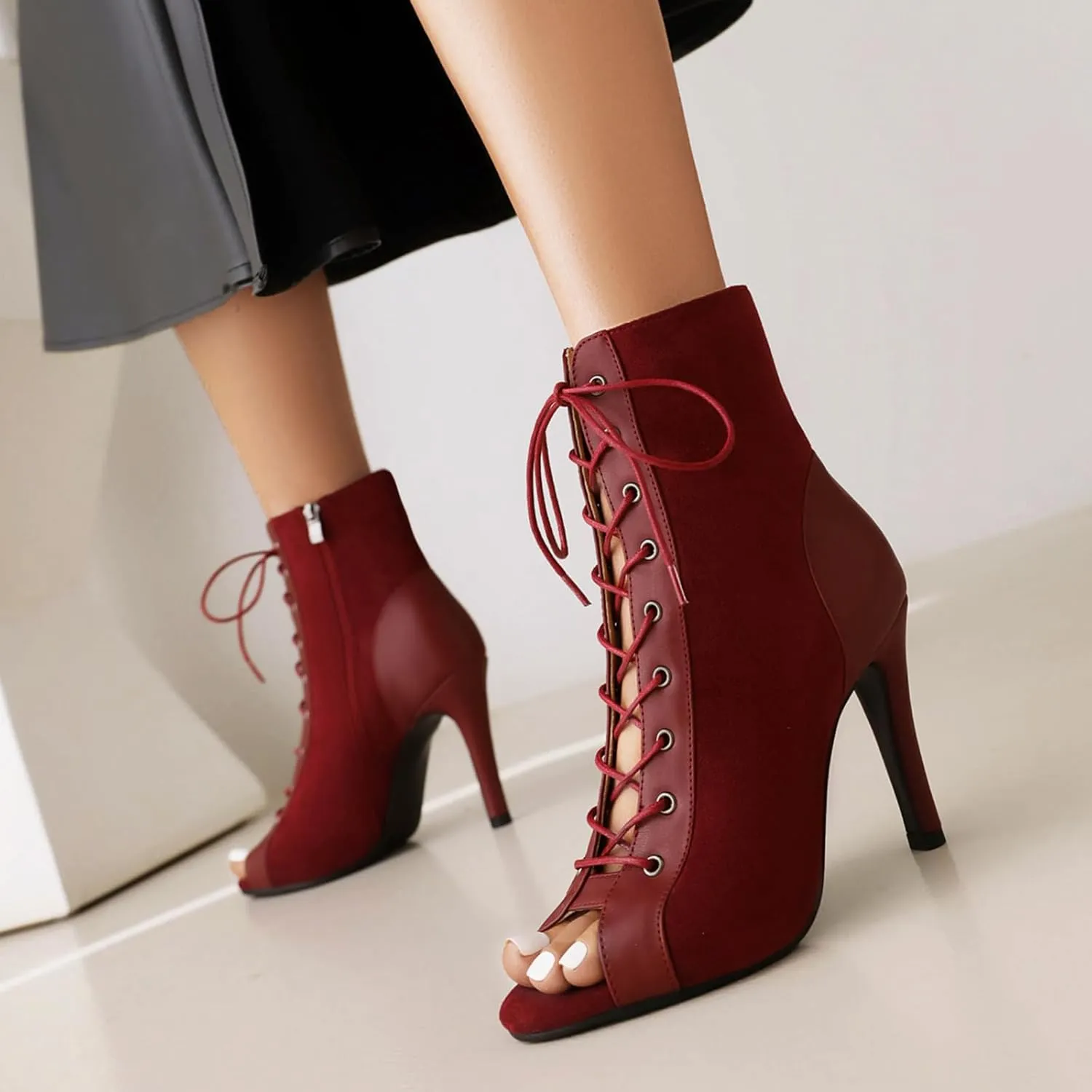 Women's Latin Dance Boots Peep Toe lace-up Ballroom Latin Salsa Ankle Dance Boots