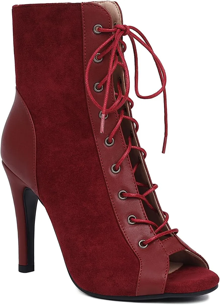 Women's Latin Dance Boots Peep Toe lace-up Ballroom Latin Salsa Ankle Dance Boots