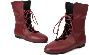 Women's Leather Lace up Flats Vintage Booties Comfortable Round Toe Lightweight Non Slip Cosplay Pirate Boots for Fall Outdoor Ankle Boots