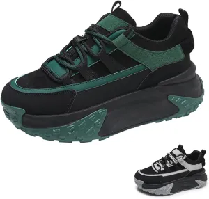 Women's Leather Platform Fashion Sneakers Comfortable Low Top Wedgel Heel Lace Up Dad Shoes Lug Sole Breathable Casual Running Shoes