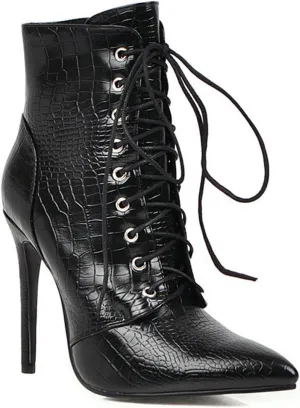 Women'S Leather Stiletto Lace Up Ankle Boots With Side Zip，Retro Brogue Pointed Toe High Heel Boots Stylish And Sexy Victorian Dress Booties.