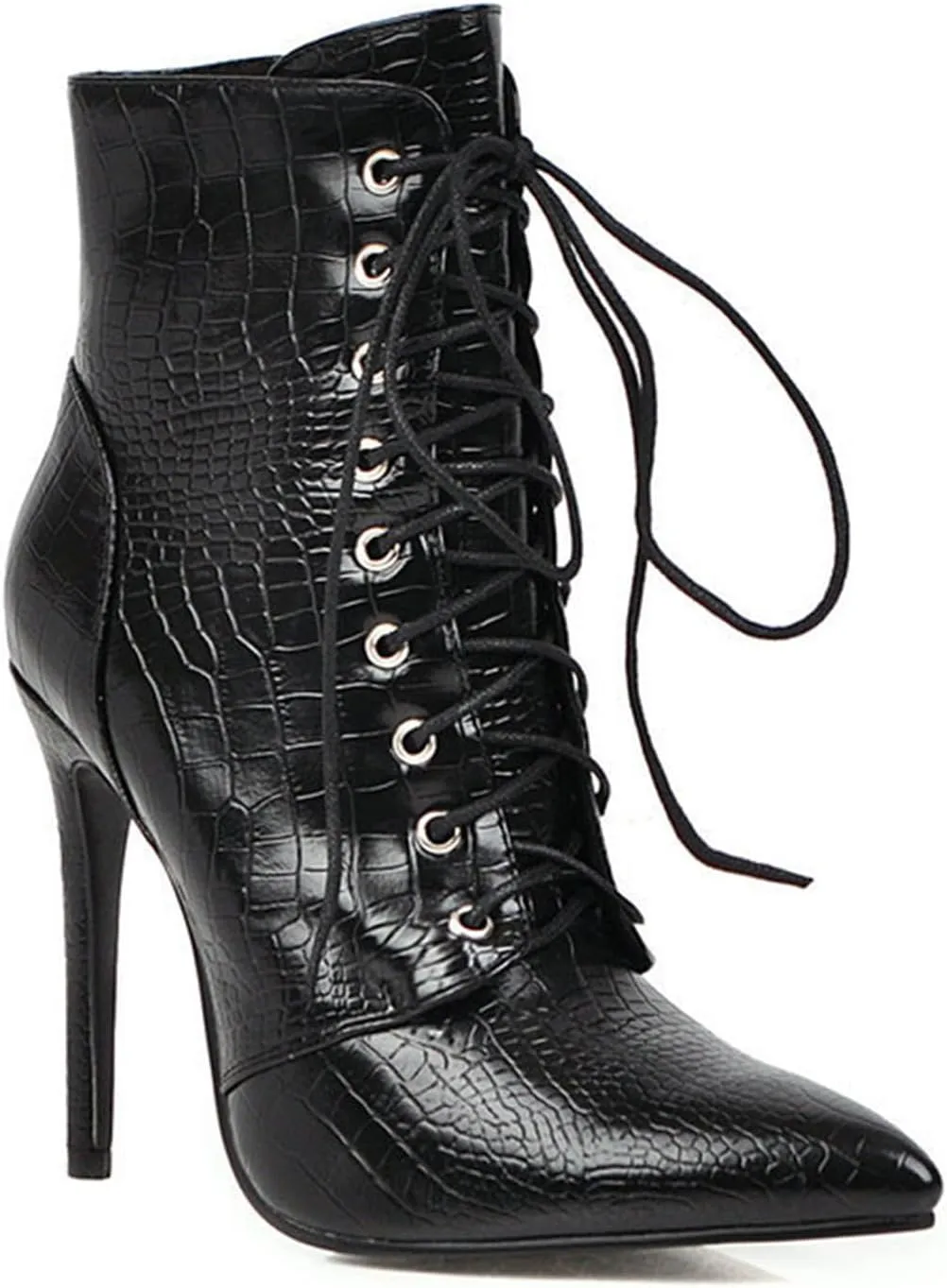 Women'S Leather Stiletto Lace Up Ankle Boots With Side Zip，Retro Brogue Pointed Toe High Heel Boots Stylish And Sexy Victorian Dress Booties.