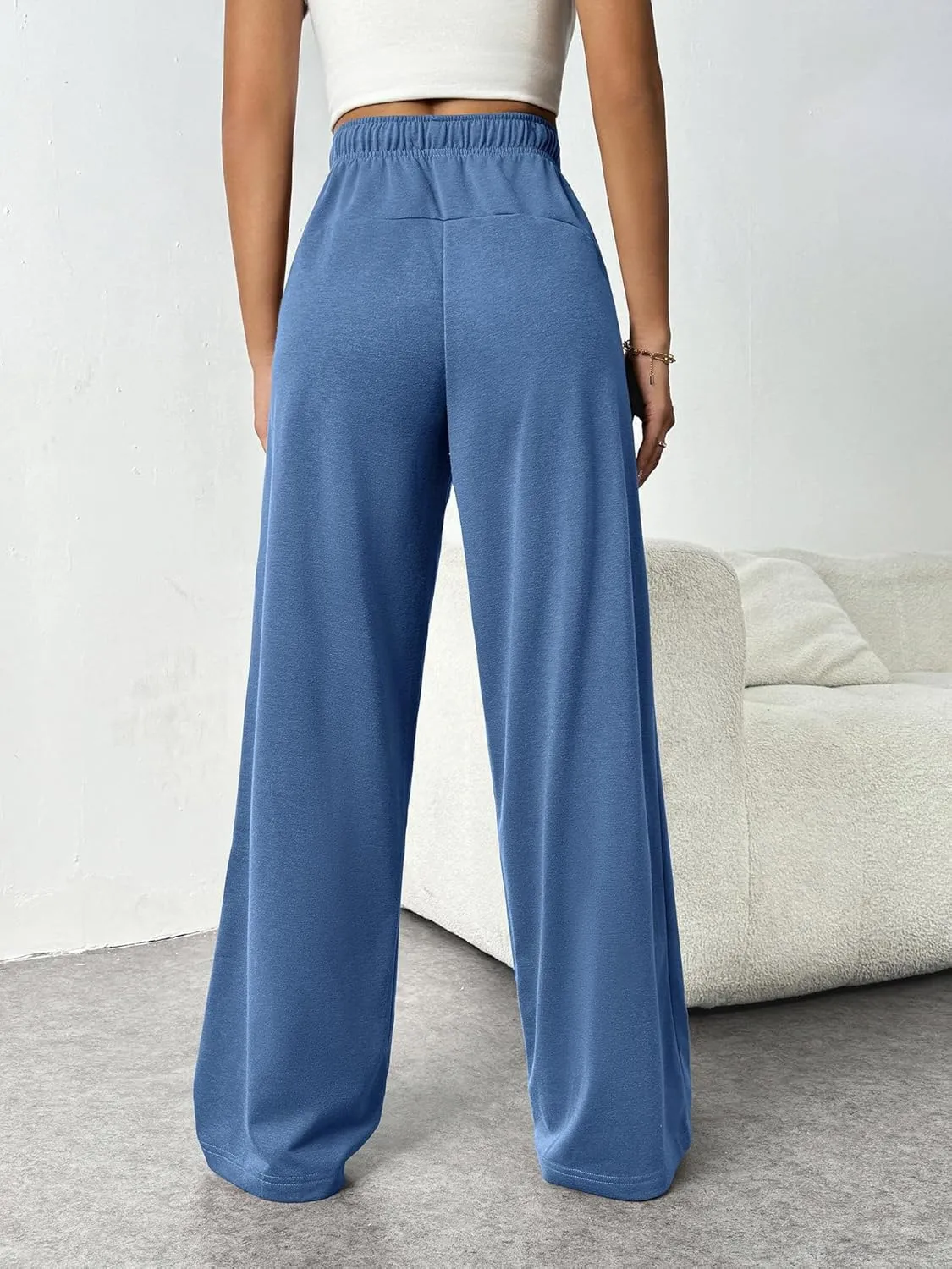 Women's Loose Waist Straight Wide-Leg Sport Trousers Casual Drawstring Workout Sweatpants Stretch Lounge Pants